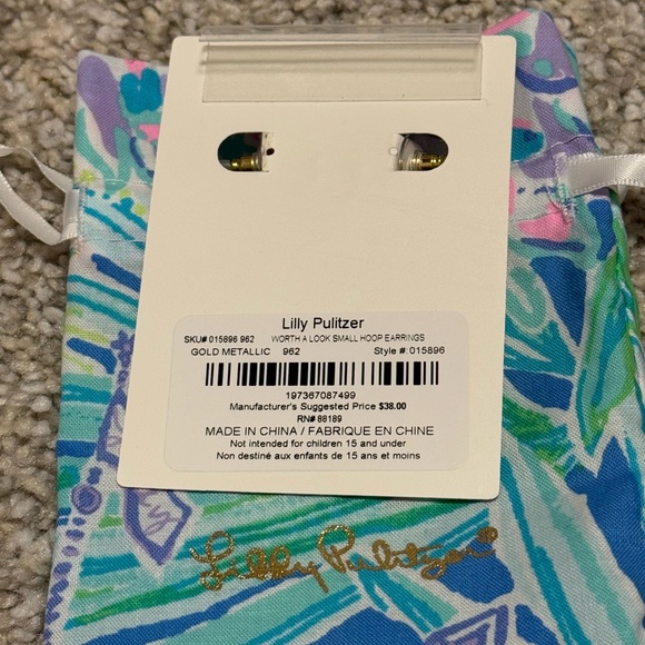 NWT Lilly Pulitzer Worth A Look Small Hoop Earrings in Gold Metallic - Picture 6 of 6